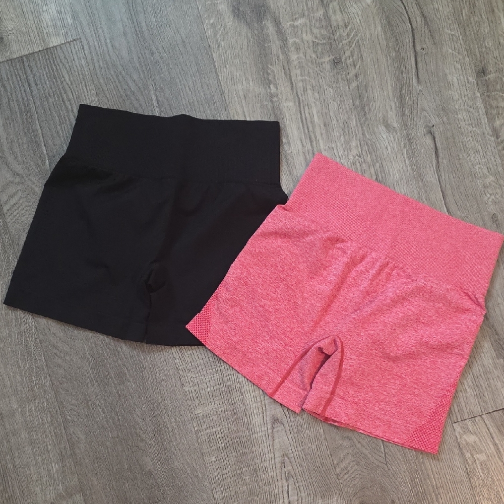 Black and Pink High-Waisted Shorts